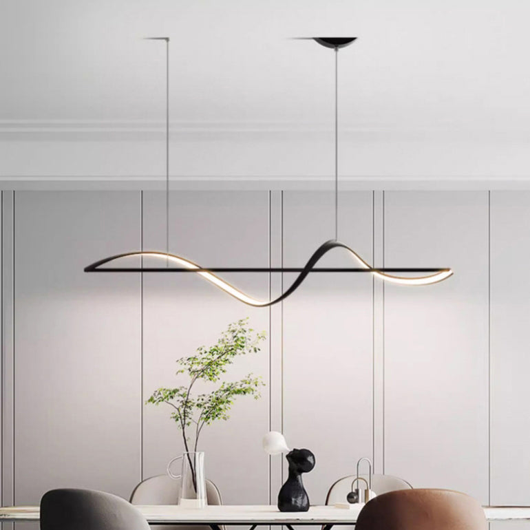 Sleek Aluminum Linear LED Chandelier in Silicone for Dining Room Elegance