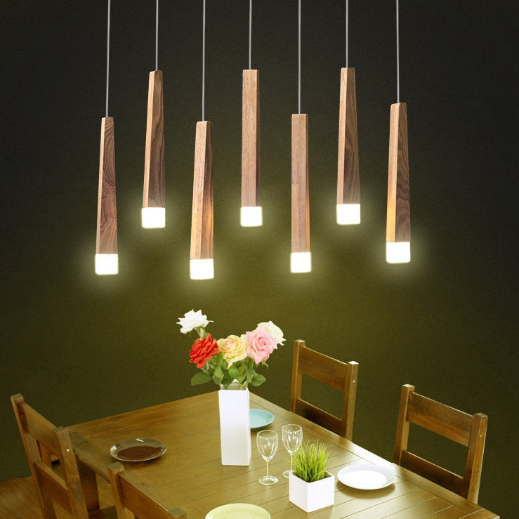 Rustic Square Wooden LED Chandelier for Dining Room Island Lighting