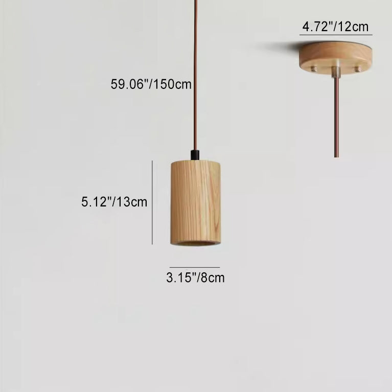 Natural Wood Small Cylindrical Pendant Light for Rustic Home Décor