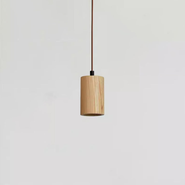 Natural Wood Small Cylindrical Pendant Light for Rustic Home Décor