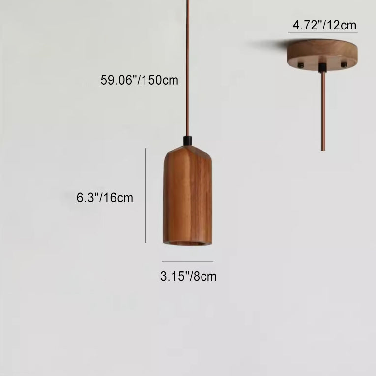 Natural Wood Small Cylindrical Pendant Light for Rustic Home Décor