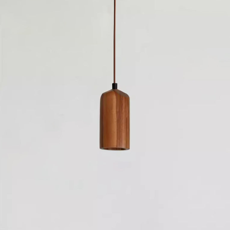 Natural Wood Small Cylindrical Pendant Light for Rustic Home Décor