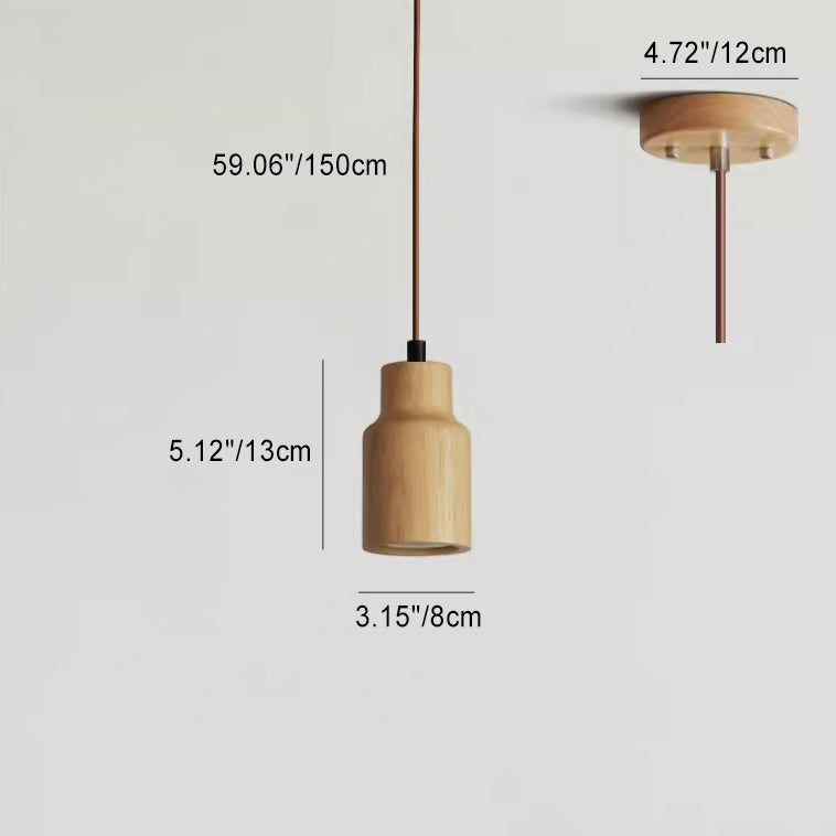 Natural Wood Small Cylindrical Pendant Light for Rustic Home Décor