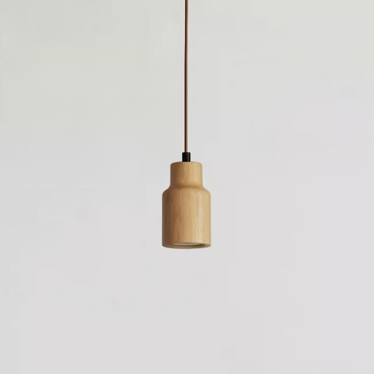 Natural Wood Small Cylindrical Pendant Light for Rustic Home Décor