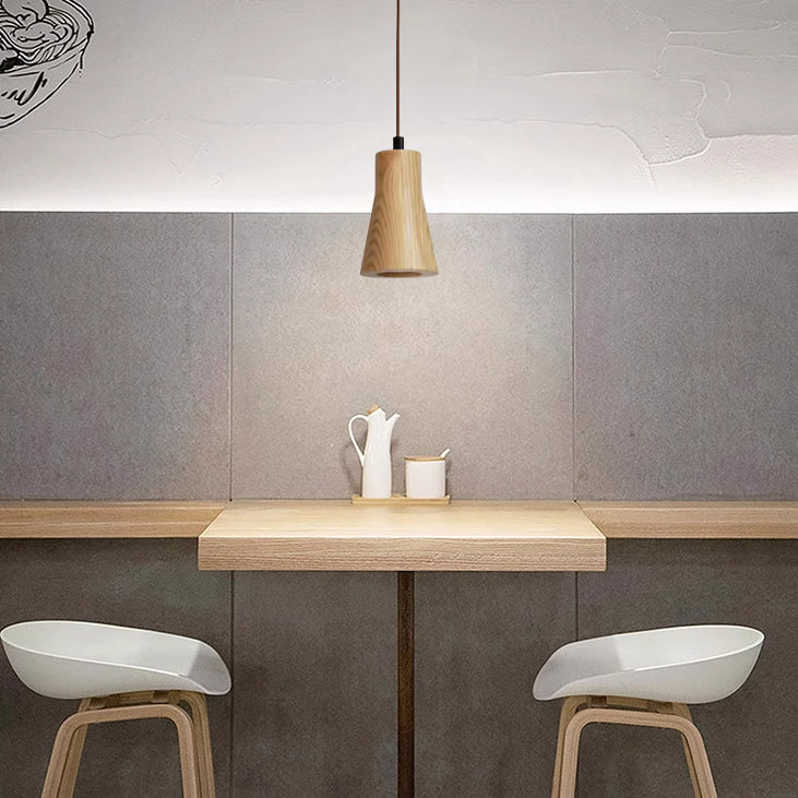 Natural Wood Small Cylindrical Pendant Light for Rustic Home Décor