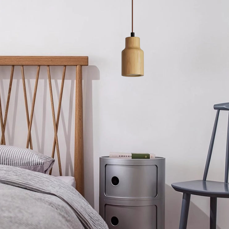 Natural Wood Small Cylindrical Pendant Light for Rustic Home Décor