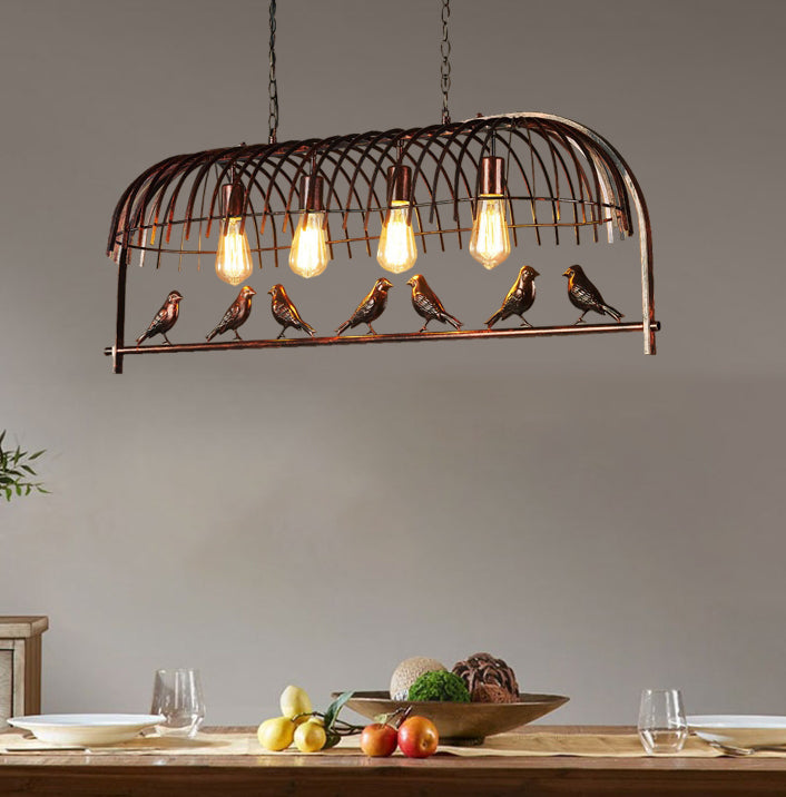 Vintage-Inspired Black Iron 4-Light Bird Cage Chandelier for Dining Room