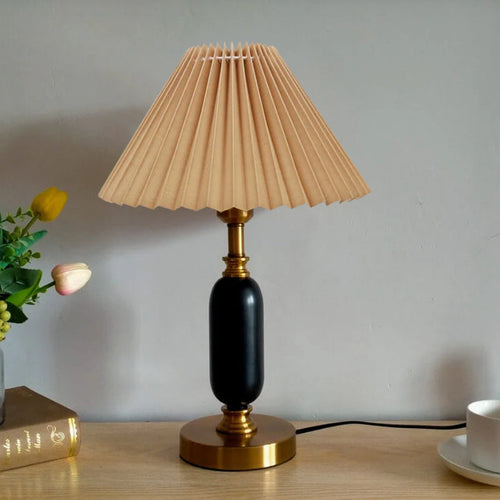 Classic French Fabric and PVC Pleated Table Lamp for Bedroom Décor