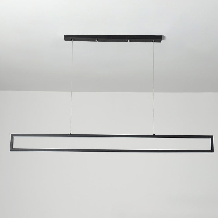Sleek Black Metal Long LED Chandelier Pendant Light for Dining Room