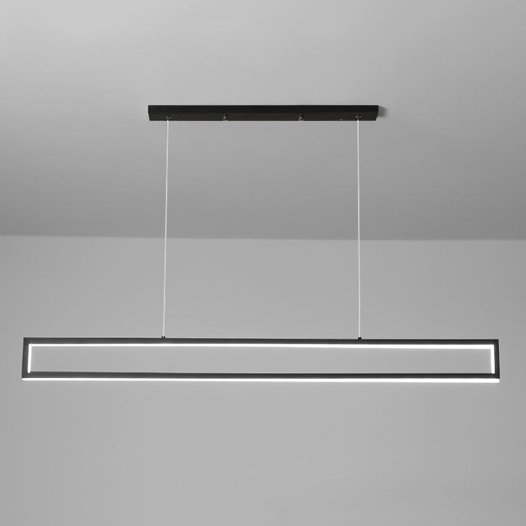 Sleek Black Metal Long LED Chandelier Pendant Light for Dining Room