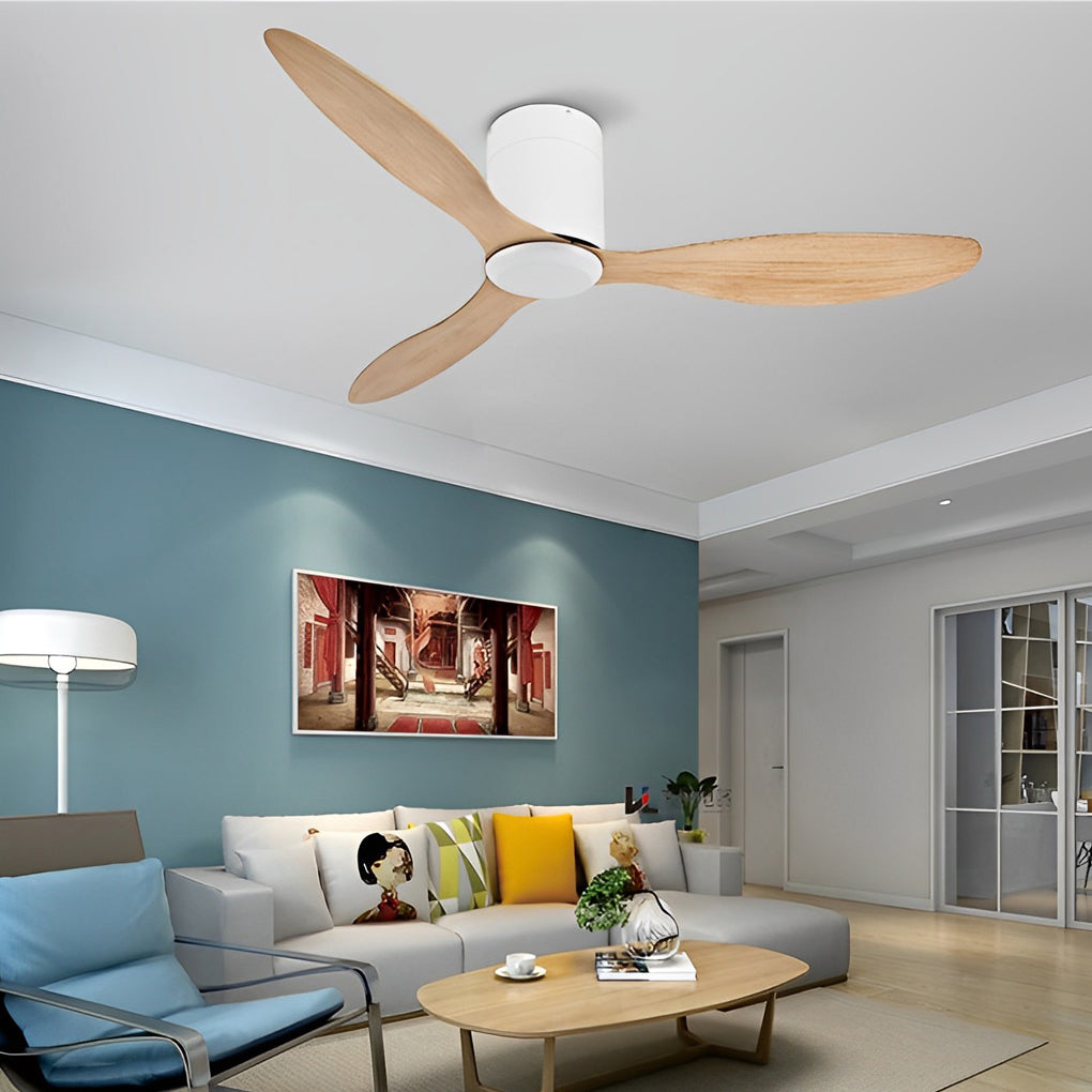 Modern White Ceiling Fan with 3 Blades, LED Lights, and Remote for Living Room
