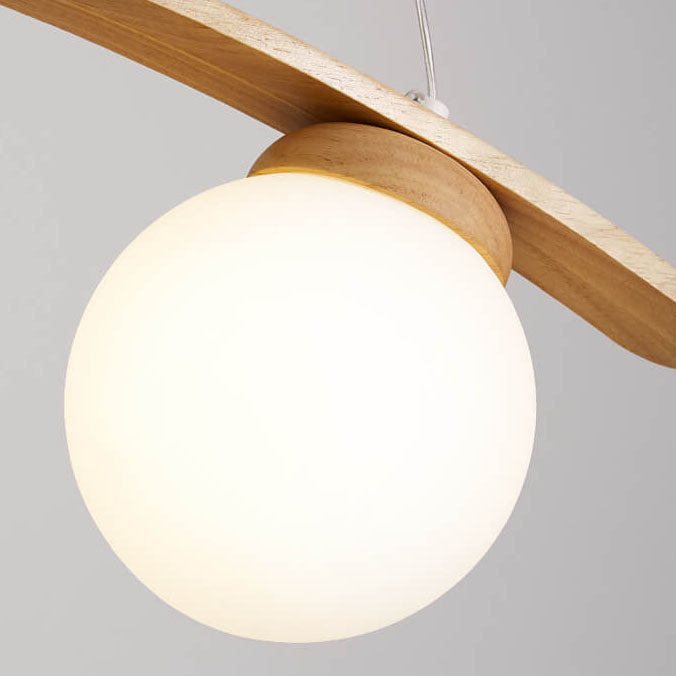Harajuku Style Arc Wood Frame Glass Ball Chandelier for Kitchen Island