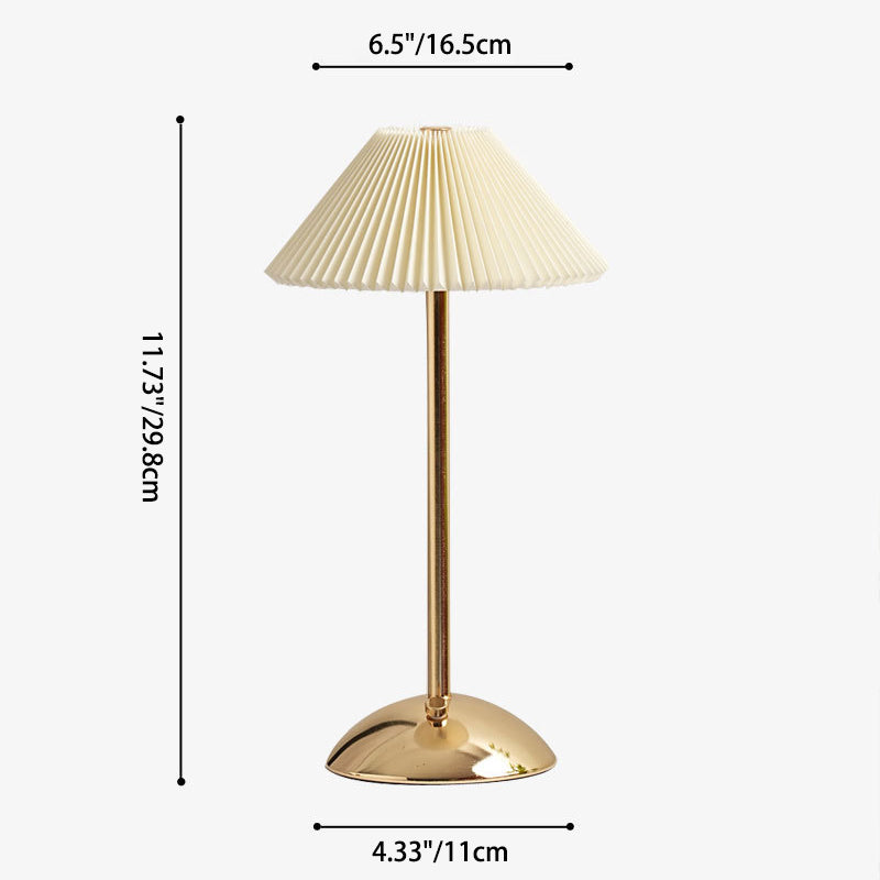 Modern Scandinavian Rechargeable Conic Pleated Fabric Table Lamp for Bedroom
