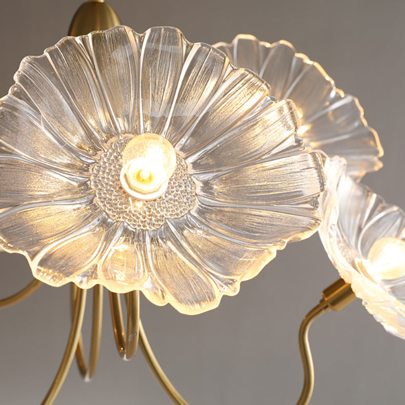 Vintage Gold Finished 6-Light Flower Glass Shade Chandelier for Bedroom