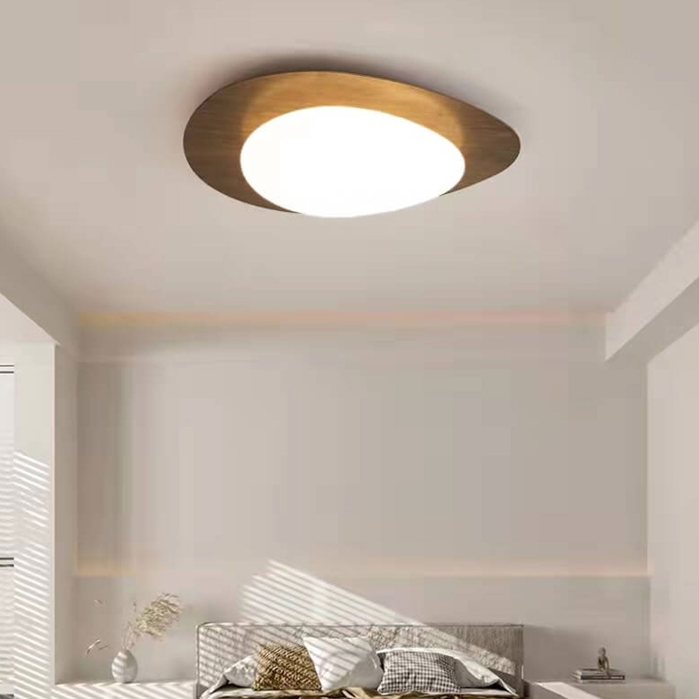 Nordic Oak Wood Grain Pebble LED Flush Mount Light for Living Room
