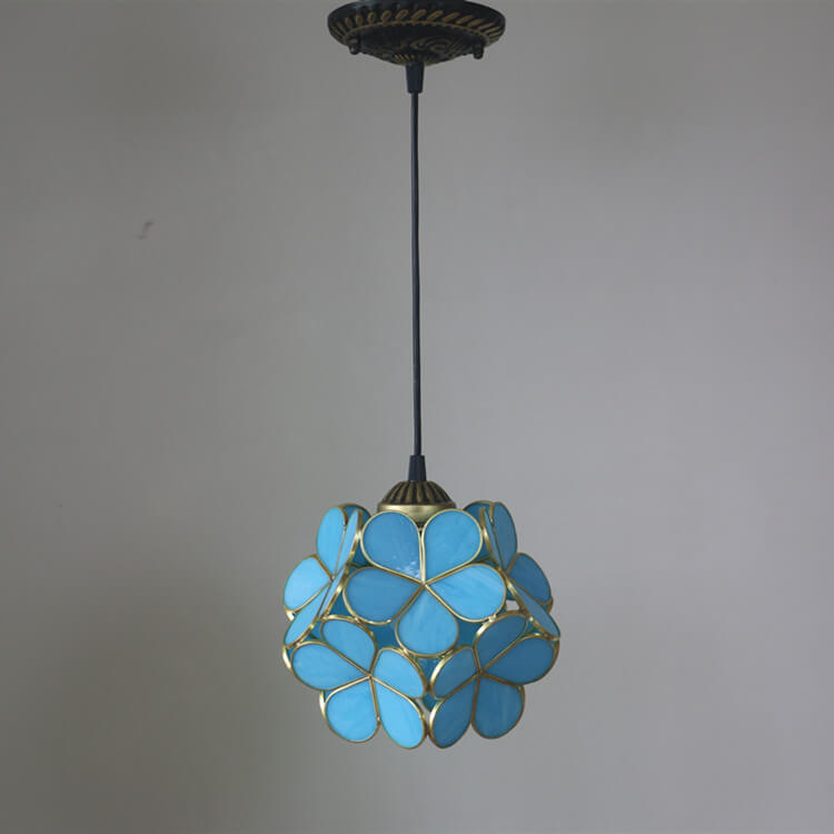 Antique Rose Stained Glass 1-Light Pendant Fixture for Dining Room