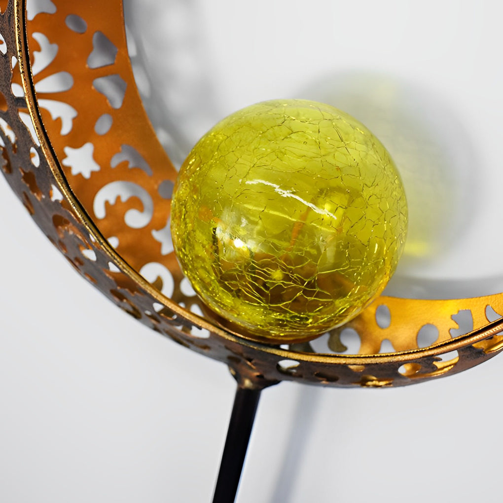 Artistic Solar Garden Light with Hollow Moon & Sun Flame Iron Design