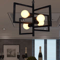 Minimalist Black Iron Square Chandelier with 4 Lights for Living Room