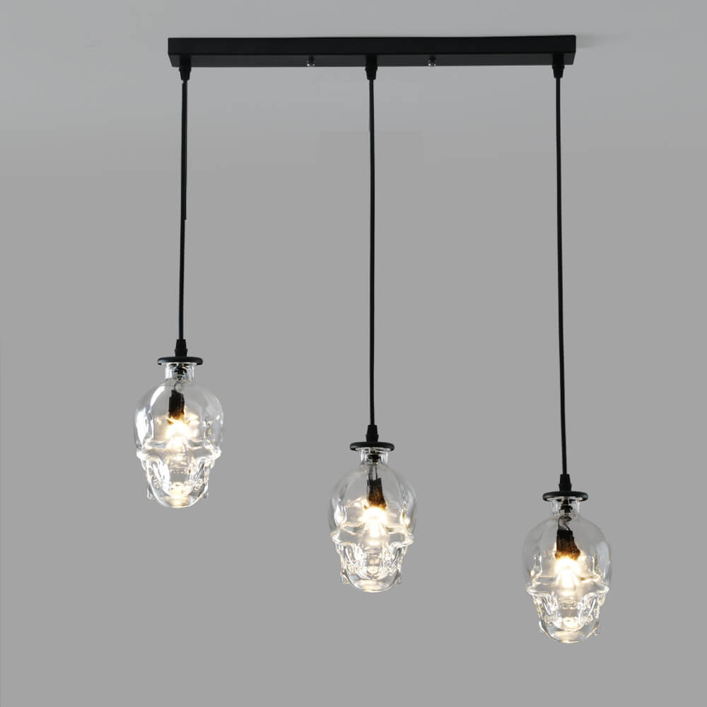 Gothic Black Skull Glass 3-Light Chandelier for Dining Room or Bar