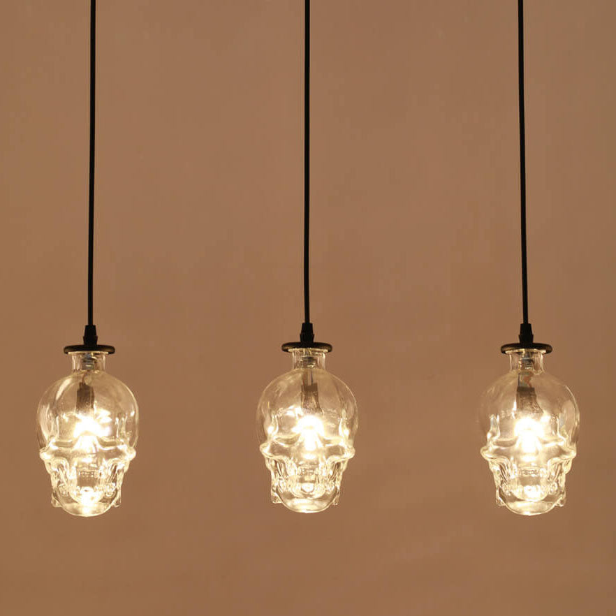Gothic Black Skull Glass 3-Light Chandelier for Dining Room or Bar