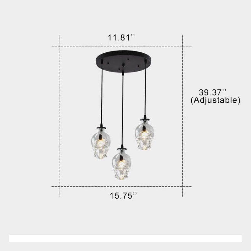 Gothic Black Skull Glass 3-Light Chandelier for Dining Room or Bar