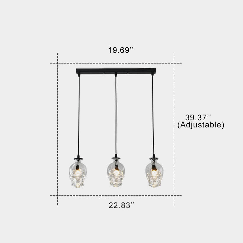 Gothic Black Skull Glass 3-Light Chandelier for Dining Room or Bar