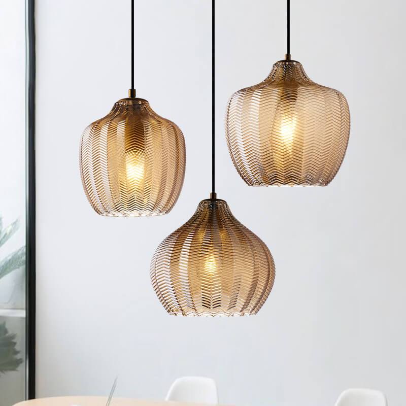 Nordic Textured Wavy Clear Glass Barrel Pendant Light for Bedroom Dining