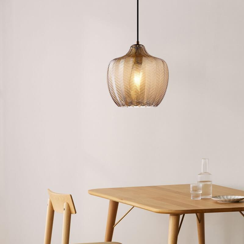 Nordic Textured Wavy Clear Glass Barrel Pendant Light for Bedroom Dining