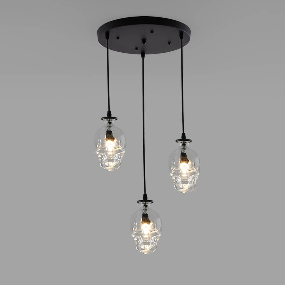 Gothic Black Skull Glass 3-Light Chandelier for Dining Room or Bar