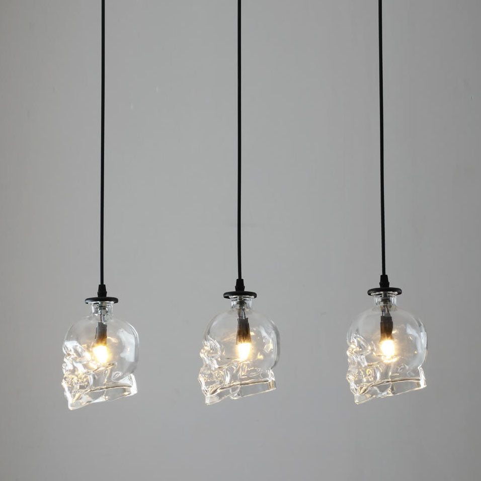Gothic Black Skull Glass 3-Light Chandelier for Dining Room or Bar