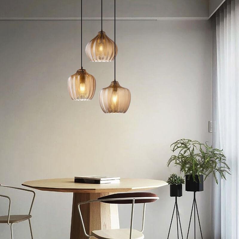 Nordic Textured Wavy Clear Glass Barrel Pendant Light for Bedroom Dining