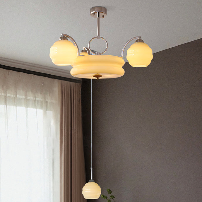 Mid-Century Modern Iron and Glass Orb Chandelier for Living Room 4/6/8 Light