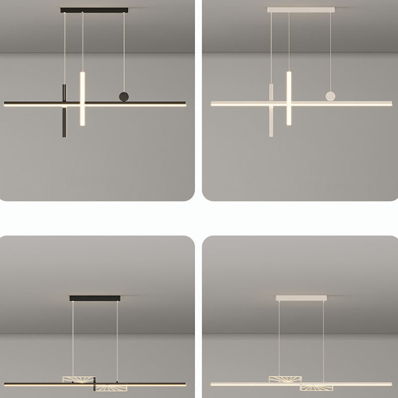 Contemporary Black Iron & Acrylic LED Chandelier for Dining Room Island