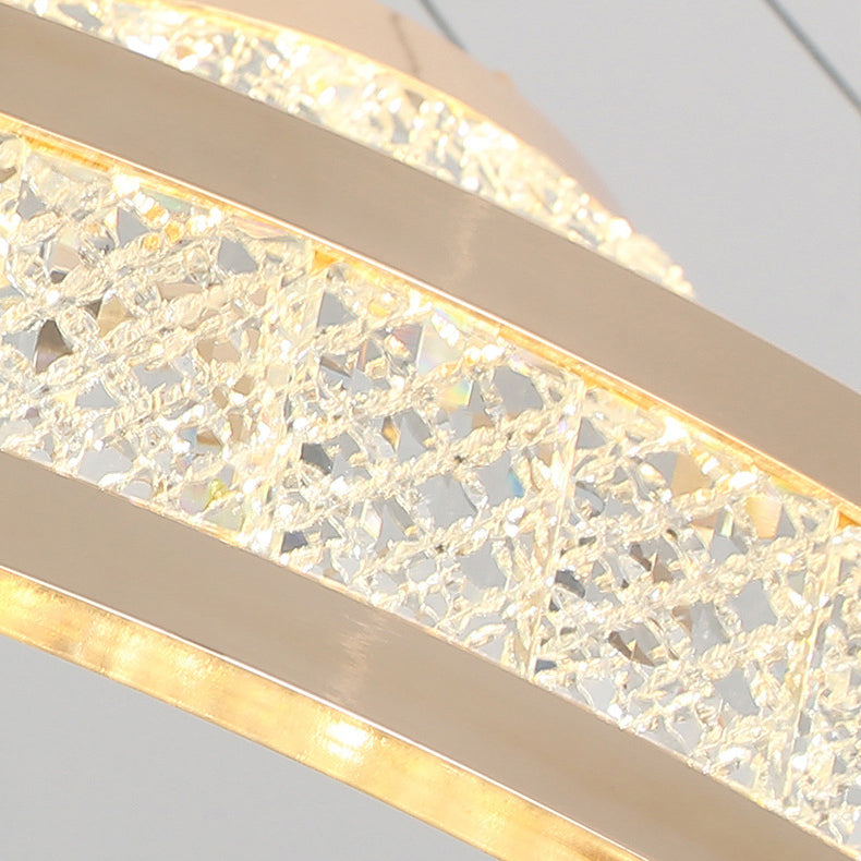 Modern Silver Aluminum Crystal Circle LED Chandelier for Dining Room