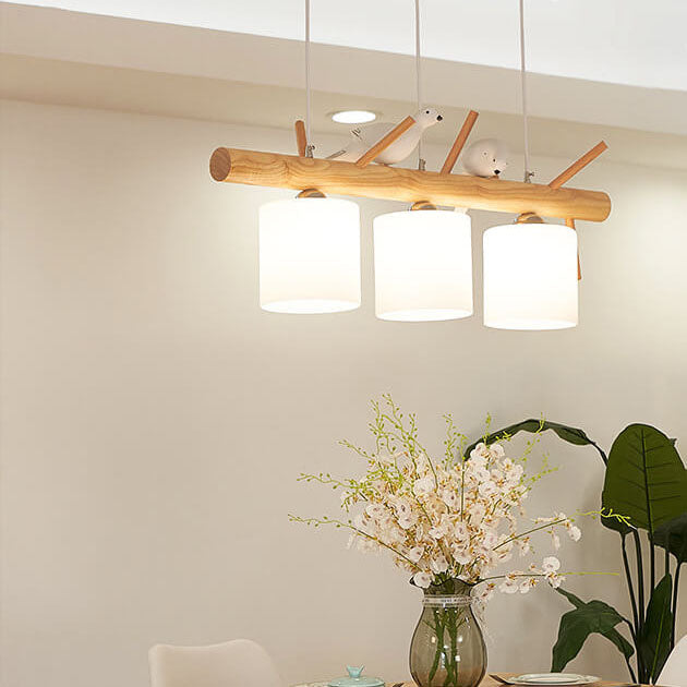 Nordic Minimalist Solid Wood Cylinder Chandelier for Dining Room