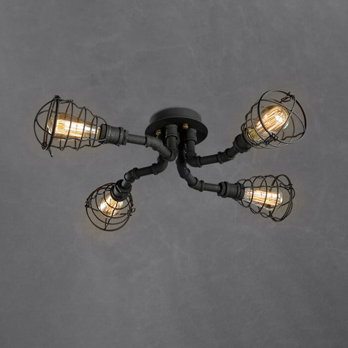 Rustic Industrial Vintage Iron 4/6/8-Light Round Flush Mount Fixture
