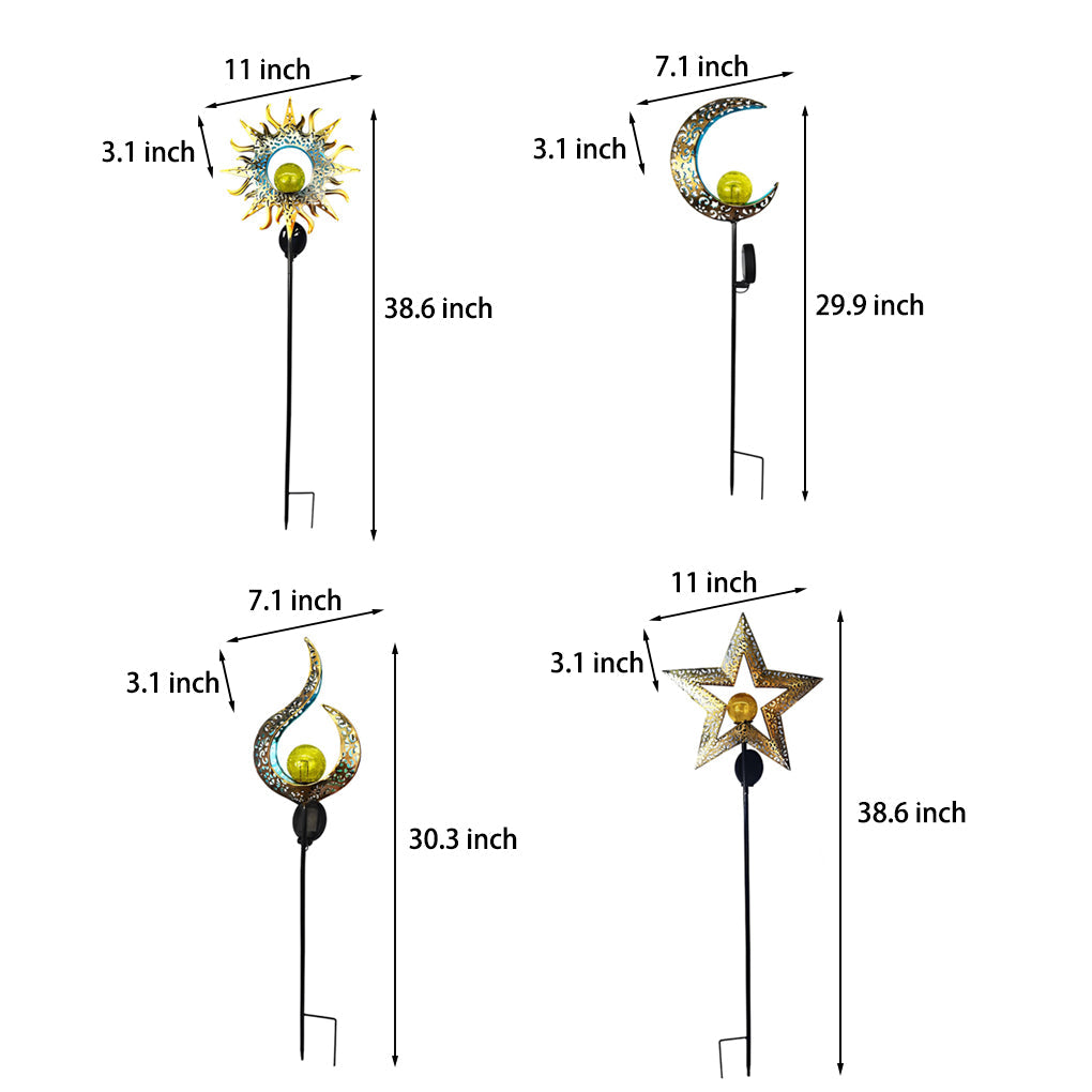 Artistic Solar Garden Light with Hollow Moon & Sun Flame Iron Design