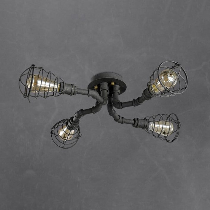 Rustic Industrial Vintage Iron 4/6/8-Light Round Flush Mount Fixture