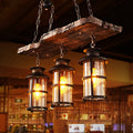 Rustic Wooden Strip Iron 3-Light Chandelier for Farmhouse Dining Room