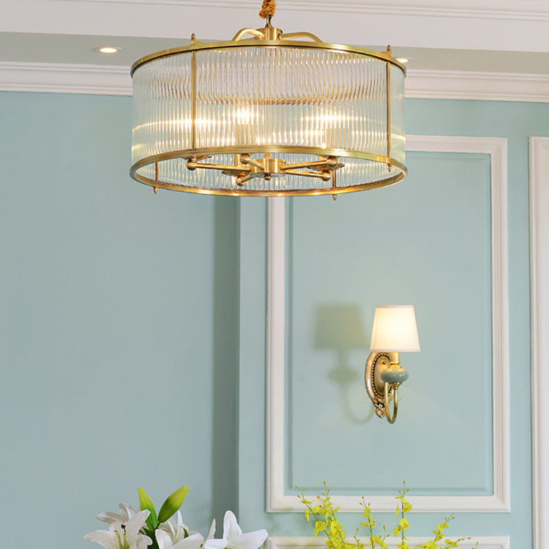 Modern Copper Glass Round Pinstripe Chandelier for Dining Room Lighting