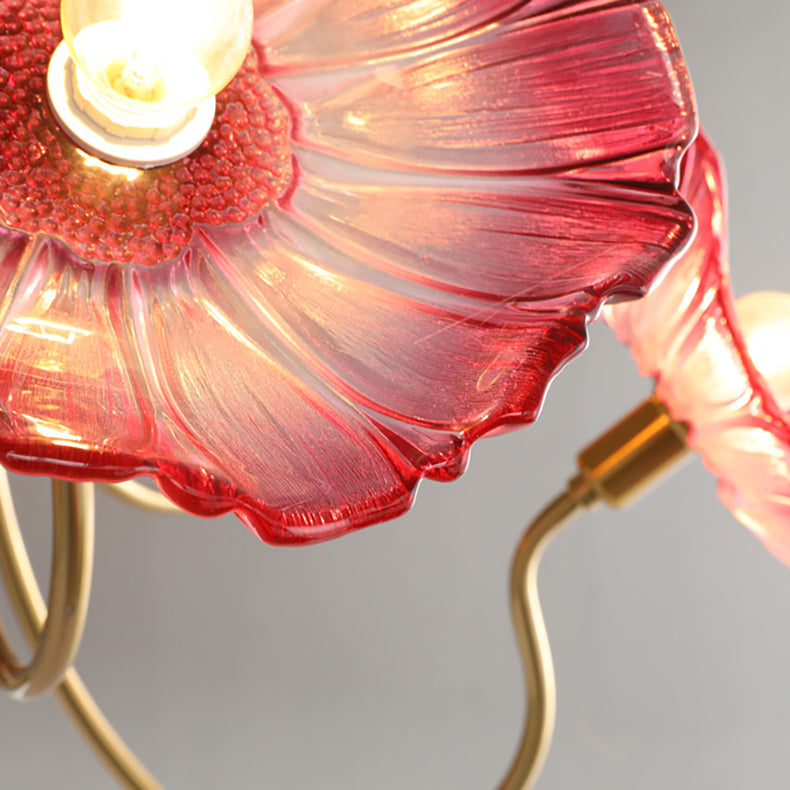 Vintage Gold Finished 6-Light Flower Glass Shade Chandelier for Bedroom
