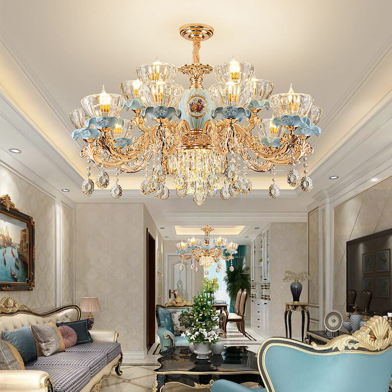 Elegant European Floral Crystal Chandelier in Zinc Alloy for Living Room