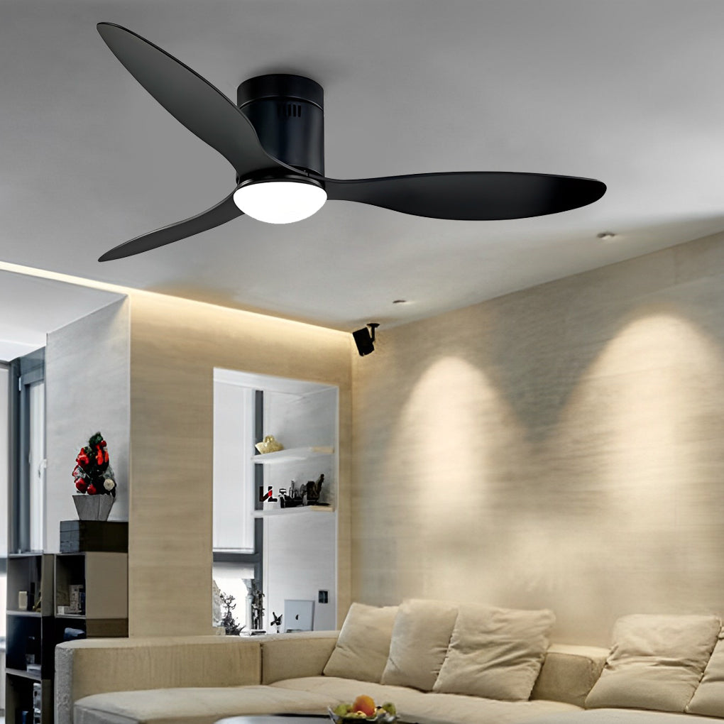 Modern White Ceiling Fan with 3 Blades, LED Lights, and Remote for Living Room