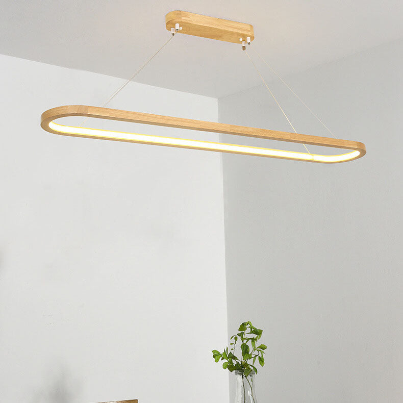 Modern Solid Wood Round LED Island Chandelier for Kitchen Dining Room