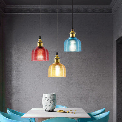 Antique Textured Lattice Glass Pendant Light for Vintage Home Decor