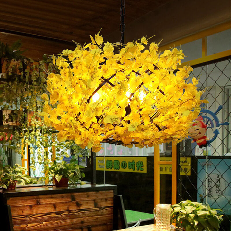 Vibrant Colorful Floral 3-Light Globe Chandelier for Living Room Décor
