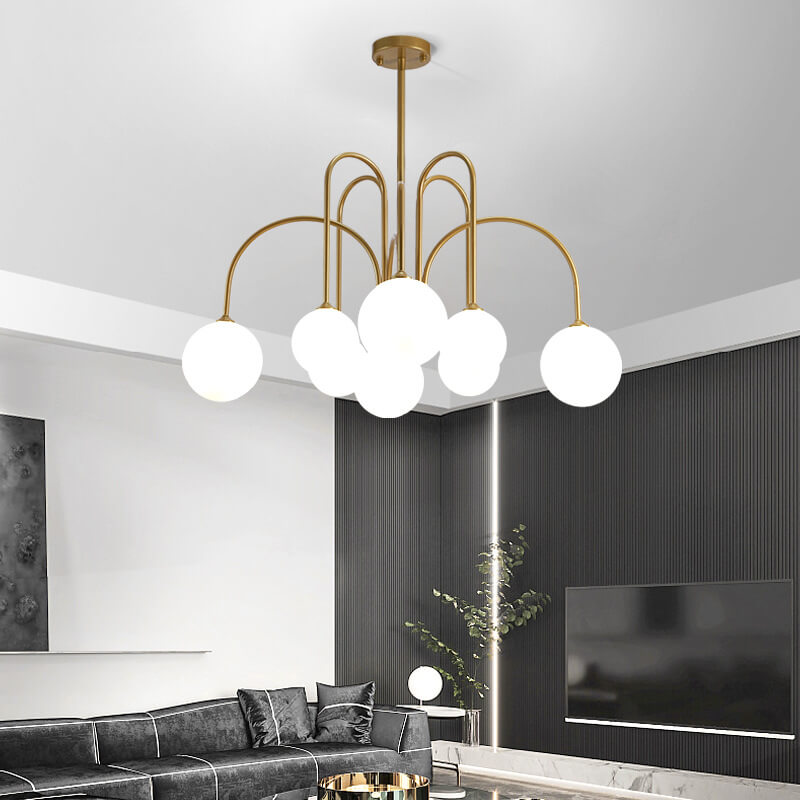 Elegant Glass Ball 6-8 Light Arch Chandelier for Modern Dining Room