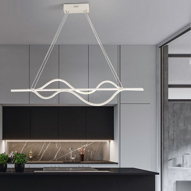 Sleek Black Metal LED Island Chandelier for Modern Kitchen Lighting
