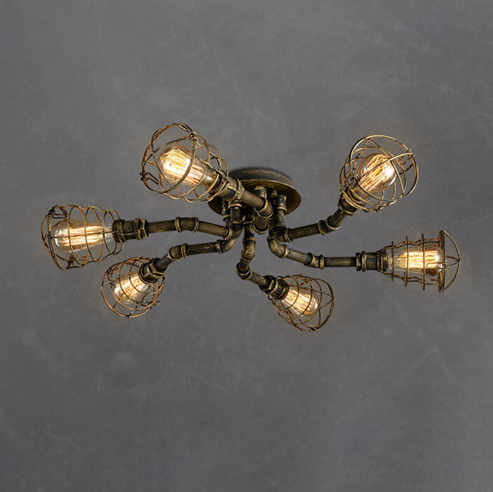 Rustic Industrial Vintage Iron 4/6/8-Light Round Flush Mount Fixture
