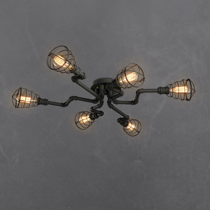 Rustic Industrial Vintage Iron 4/6/8-Light Round Flush Mount Fixture